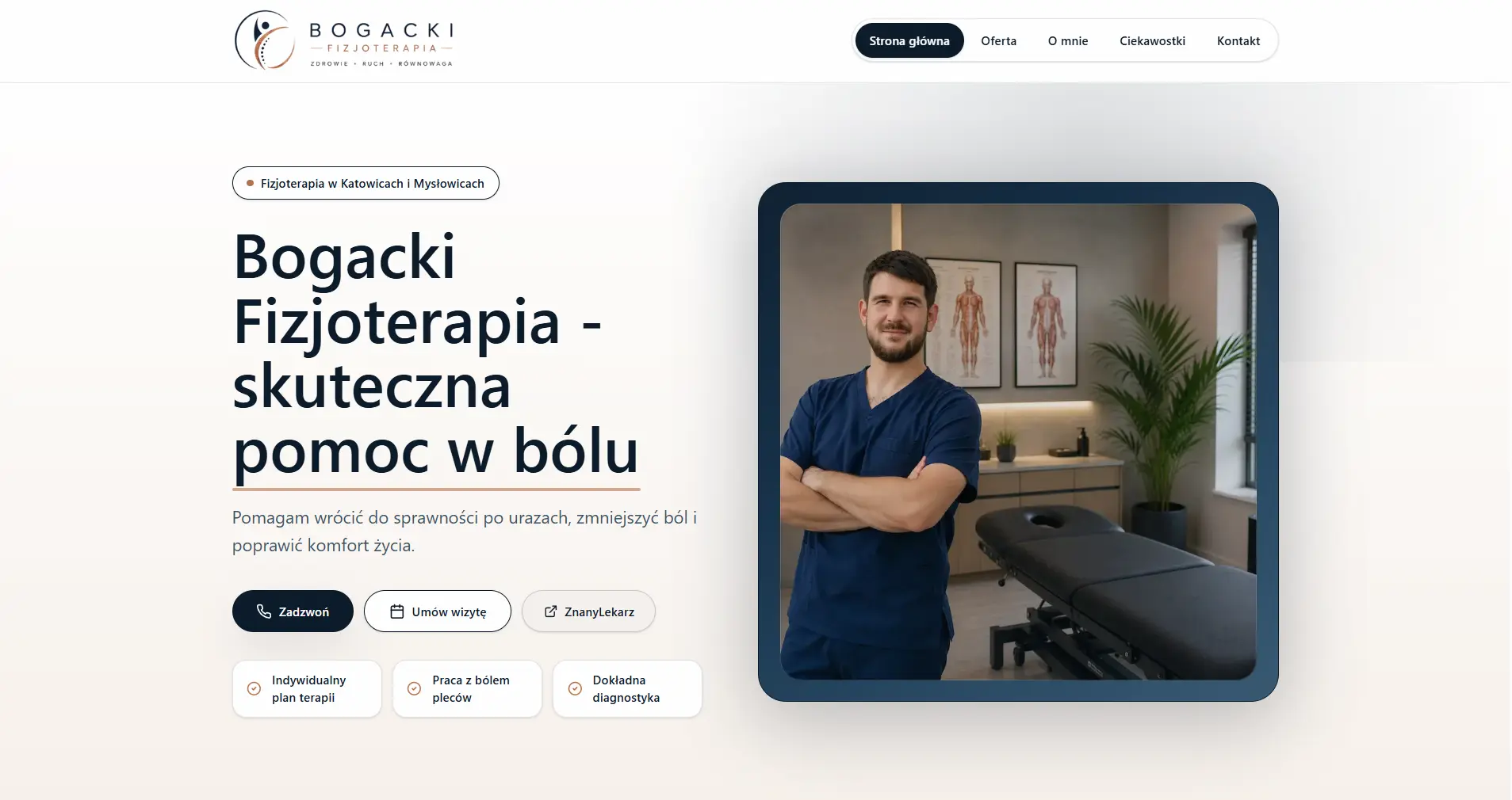 Podgląd strony gabinetu fizjoterapii Bogacki